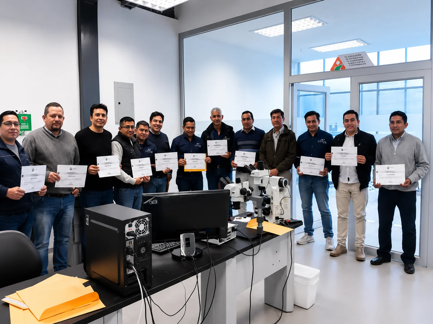 Participantes de una formación técnica de Littus Group America con sus certificados